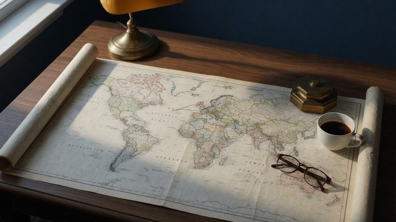 An old printed map on a walnut desk at dusk — a metaphor for strategic assumptions quietly going stale.